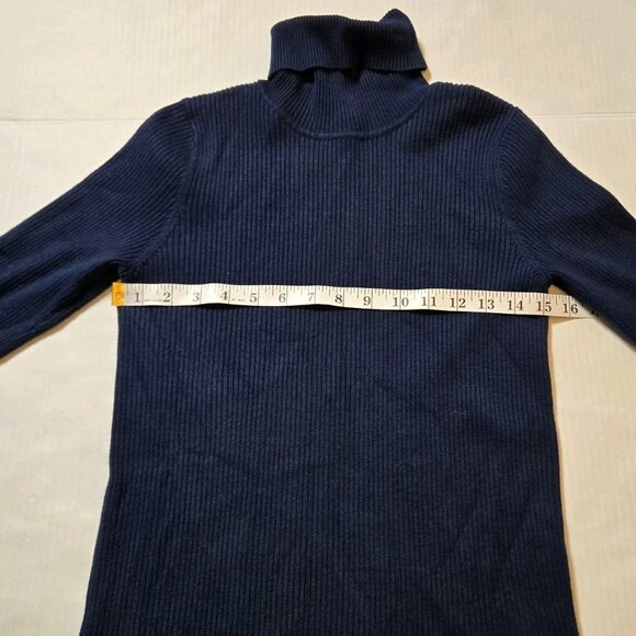 Joseph A Knit Turtleneck Sweater Navy Blue Womens Large Ribbed Rayon Stretch - Picture 3 of 8